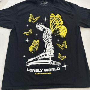 Lonely World Saint Or Sinner Popular Poison T-Shirt Skeleton, Butterflies Sz L